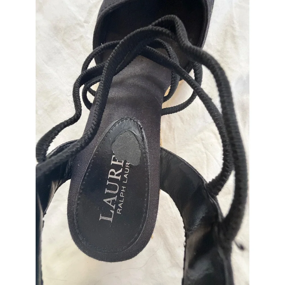 Lauren‎ Ralph Lauren caralee Black Canvas Espadrille Wedge Sandals Womens 6B